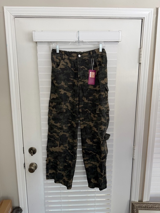 loveimgs Pants - Wide Leg Cargo Pants in Green Camo